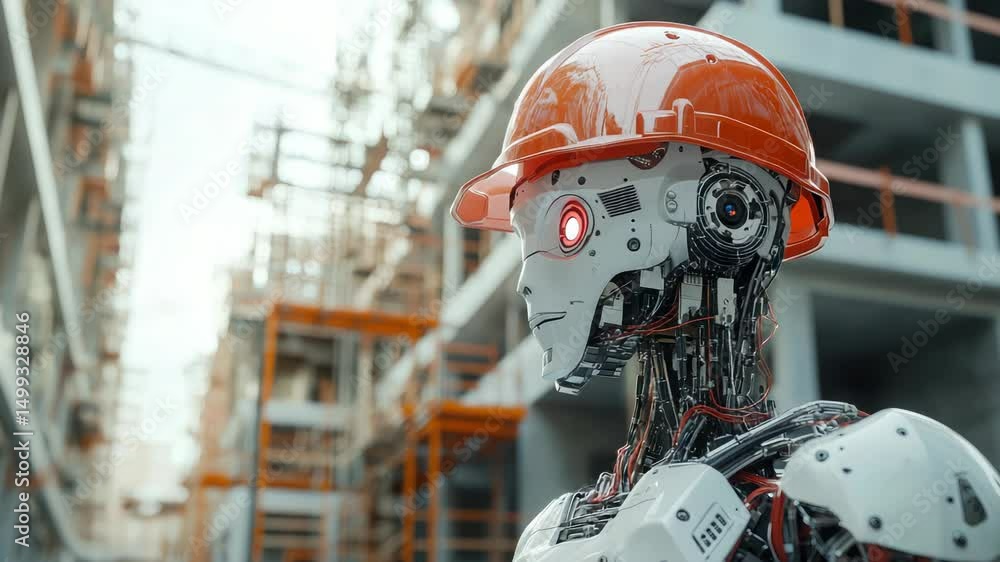 Poster ai robot engineer and a man builder inspection construction work with a robot worker