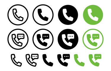 
Single phone handset with speech bubble. Phone call message set icon, contact us,  telephone call sign. Design pictogram for app ads web banner button ui interface elements. Vector illustration 