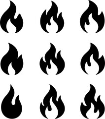 Basic Fire Icon Collection – Solid Black Flame Symbols