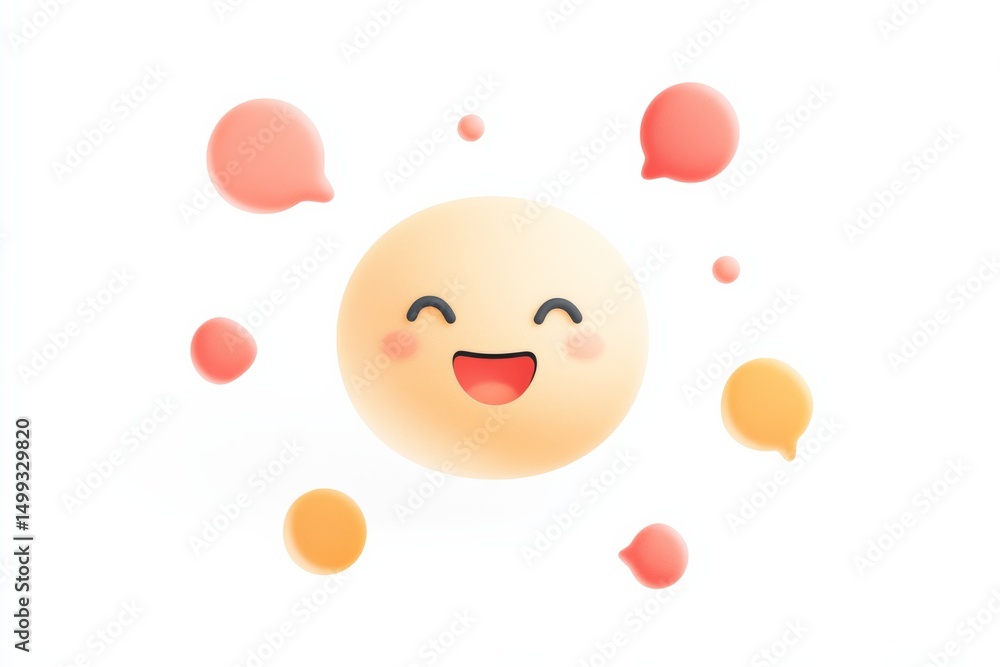 Poster cheerful ai chatbot icon with smiling face and speech bubbles for digital interface design