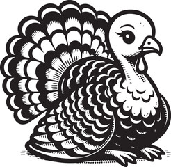 Black and White Turkey Bird Vector Illustration