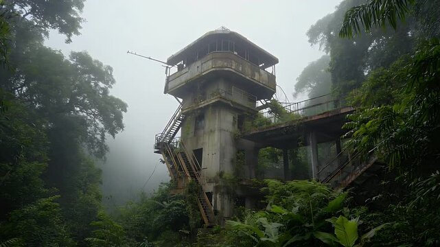 Remote outpost tower lost in jungle