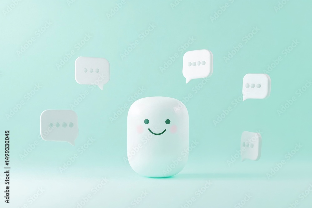 Poster minimalist ai chatbot icon design with smiling robot for digital communication