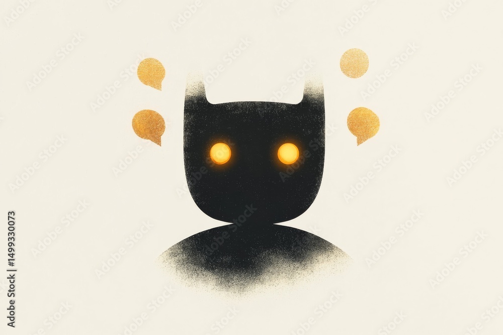 Poster ai chatbot icon with speech bubbles and glowing eyes for digital application interface design