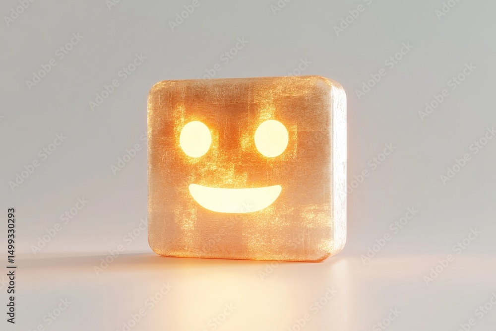 Poster illuminated chatbot icon with smiling face design for digital interfaces