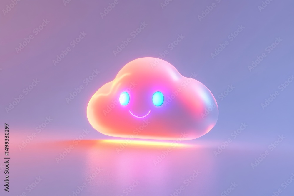 Aufkleber glowing cloud ai chatbot icon with smile for digital interfaces and online communication