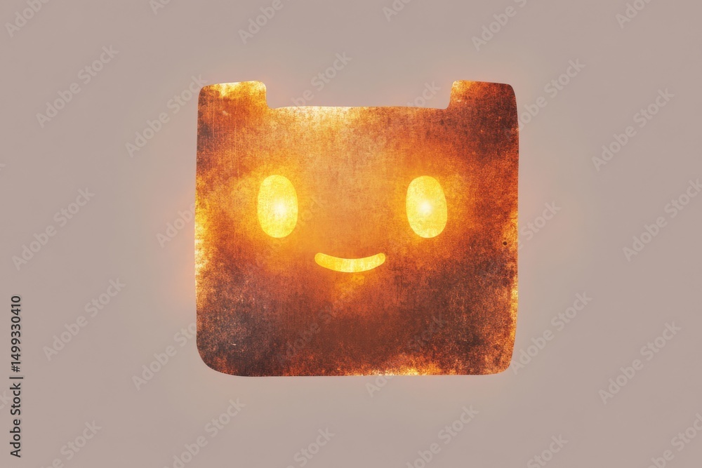 Poster glowing ai chatbot icon with friendly face for modern digital interface design