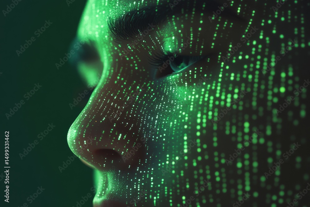 Aufkleber futuristic ai chatbot design with digital face matrix for technology projects