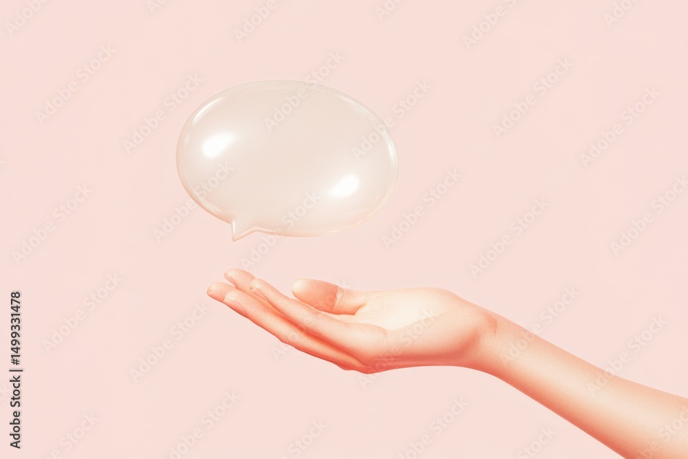 Poster futuristic ai chatbot icon design featuring speech bubble with hand interaction