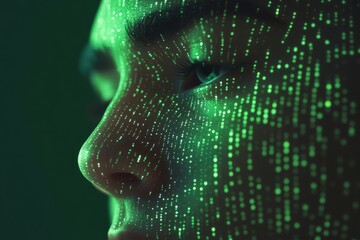 Futuristic ai chatbot design with digital face matrix for technology projects