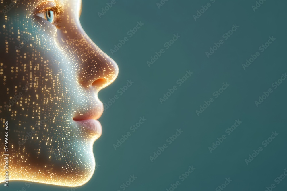 Poster futuristic ai chatbot interface design with digital face projection