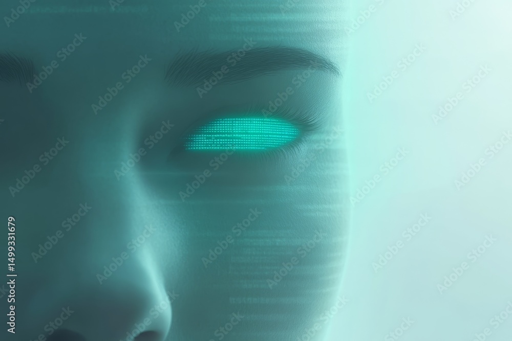 Poster futuristic ai chatbot concept with digital eye design for technology interfaces