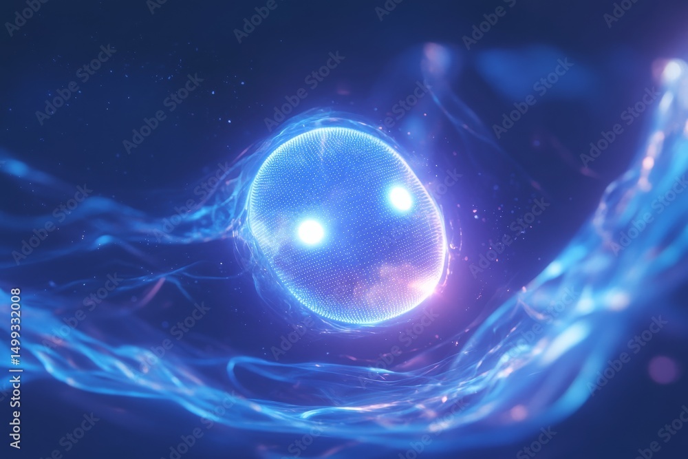Poster futuristic ai chatbot icon with glowing effects for digital interface design