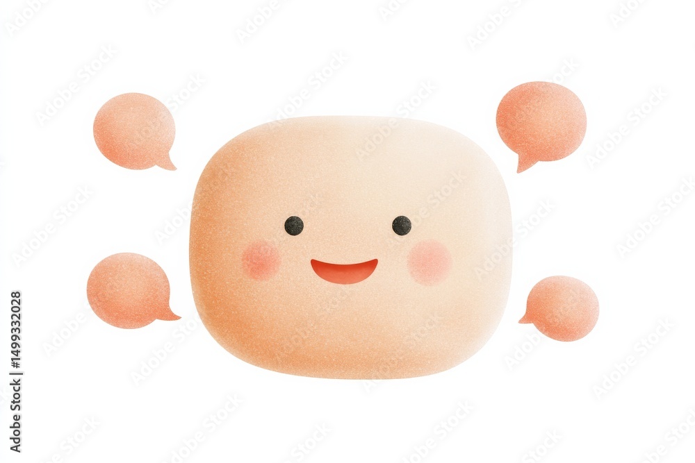 Poster cute ai chatbot icon design with smiling face and speech bubbles for digital interface