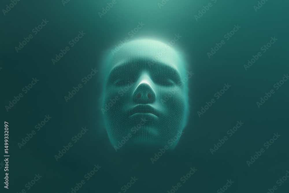 Poster futuristic ai chatbot face design for technology concept and interface