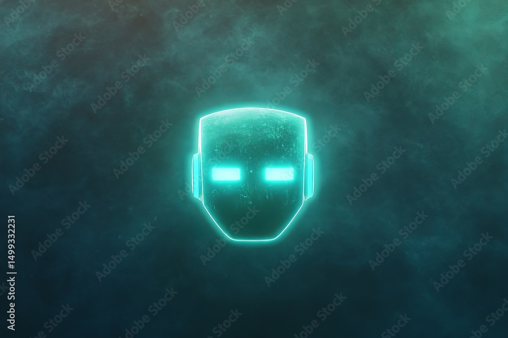 Poster futuristic ai chatbot icon design with neon glow for digital interfaces