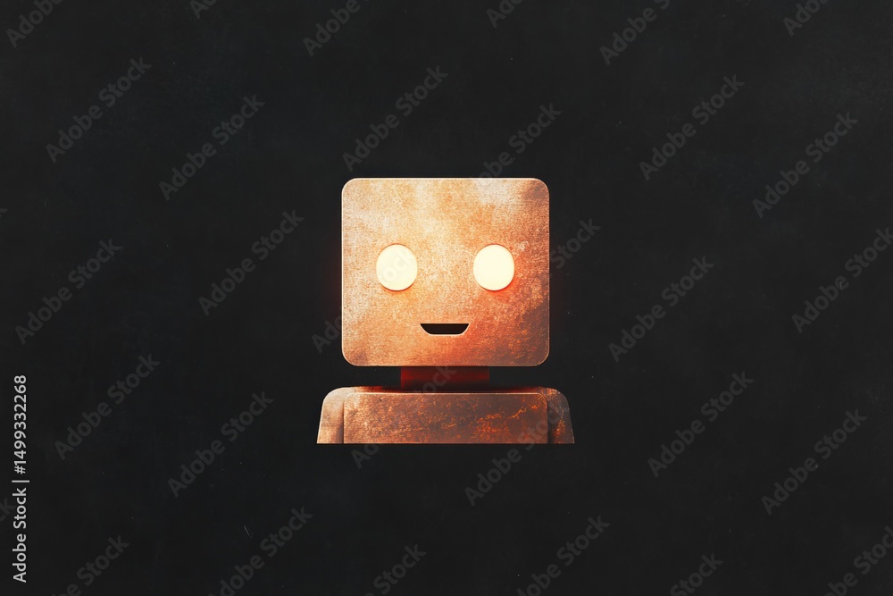 Poster futuristic ai chatbot icon design on dark background for digital interfaces