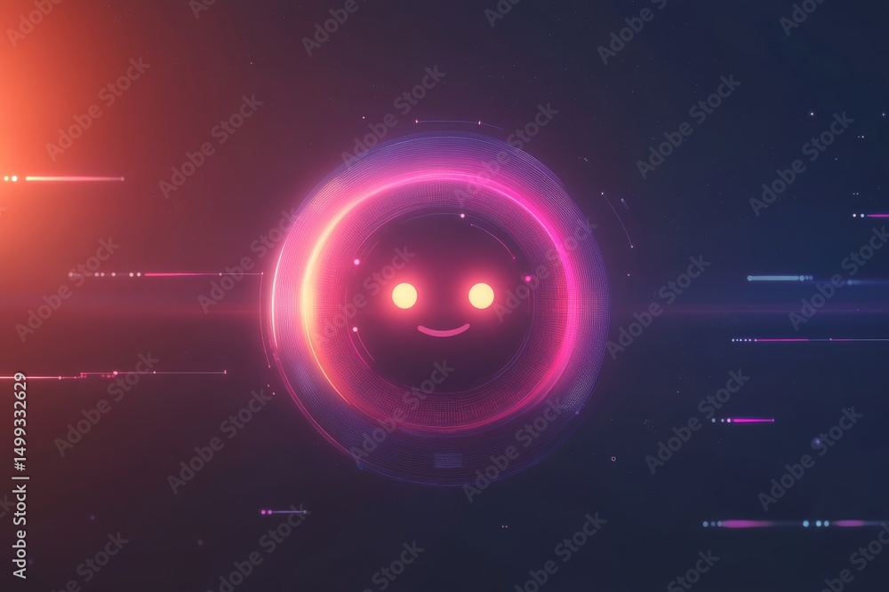 Poster futuristic ai chatbot icon design with neon circular glow