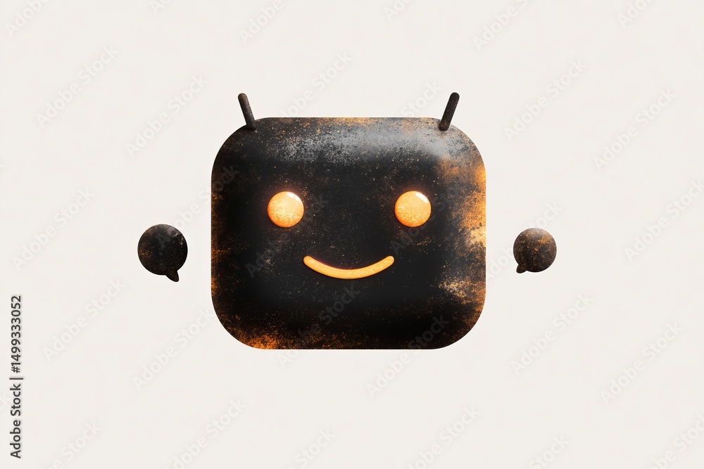 Poster minimalist ai chatbot icon design with smiling face for digital interfaces