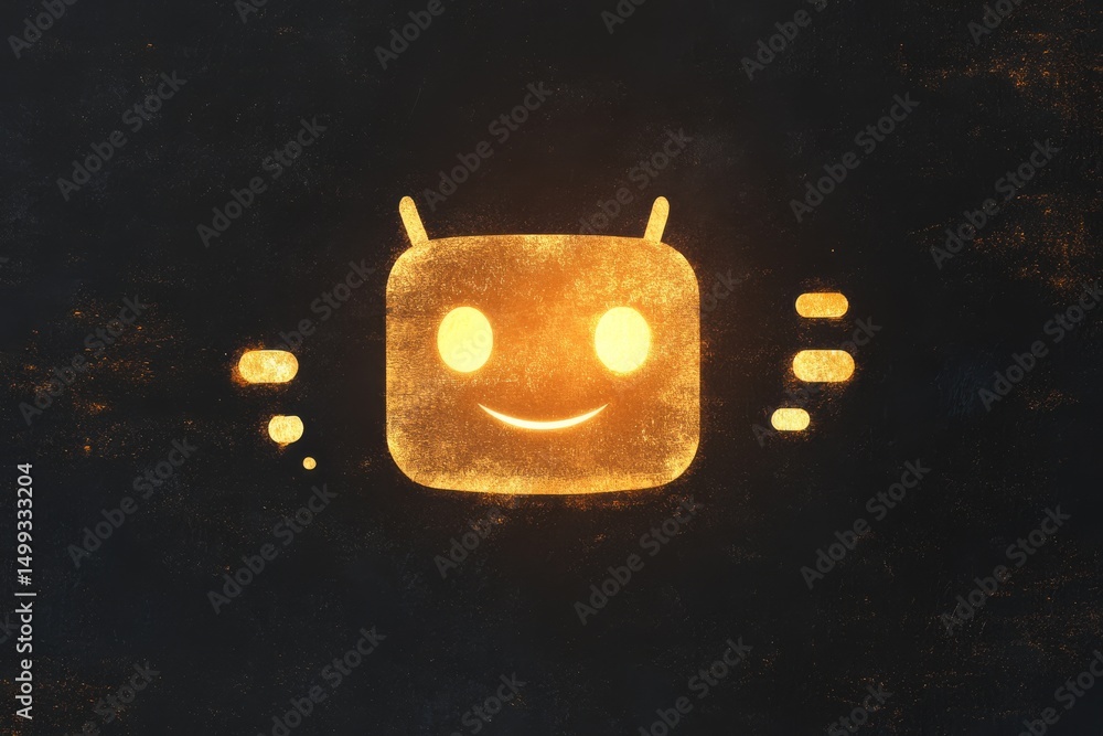 Poster sleek ai chatbot icon design with glowing smiley face for digital interfaces