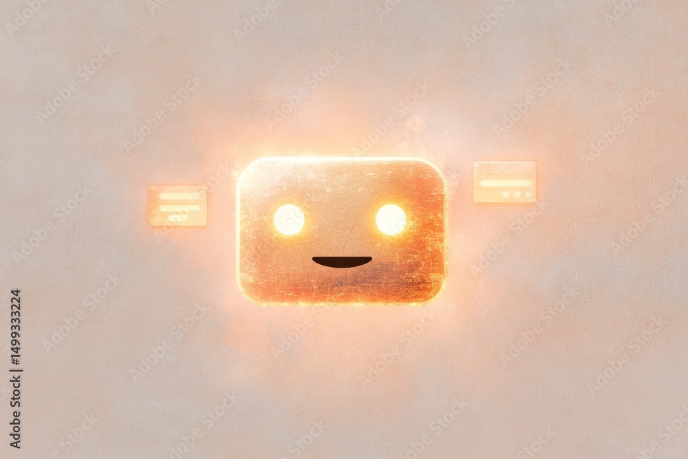 Poster futuristic ai chatbot with glowing face and interface elements for digital design
