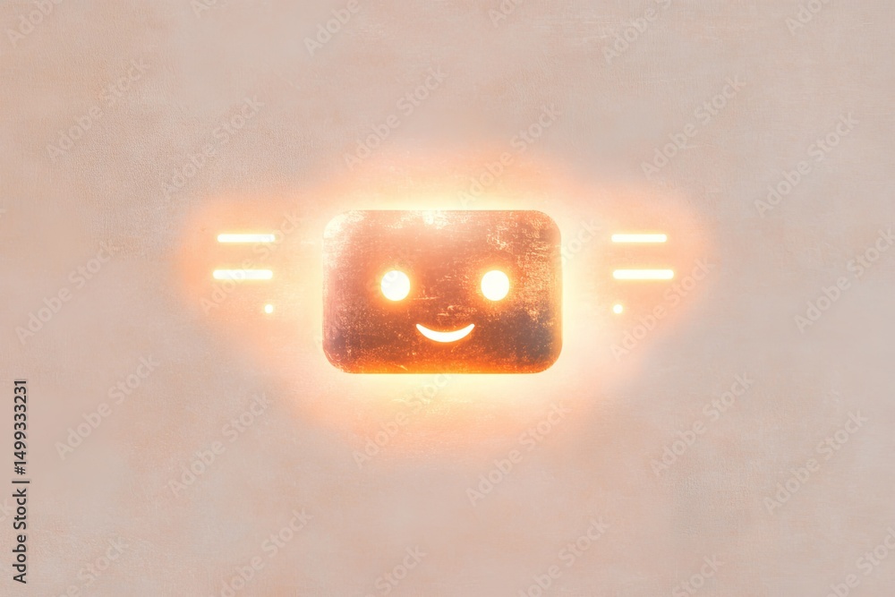 Poster sleek ai chatbot icon with glowing smile for digital interface design
