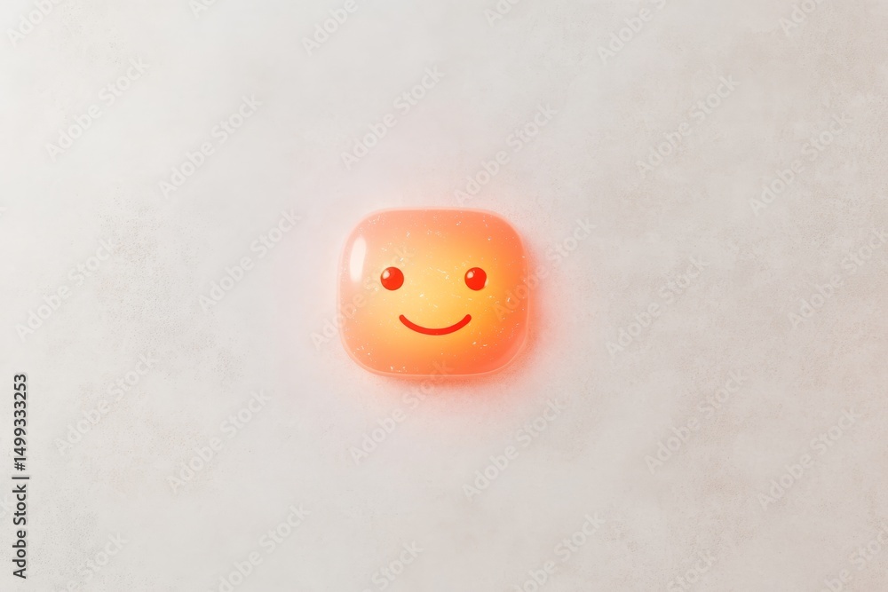 Poster smiling ai chatbot icon on soft background for digital interface design