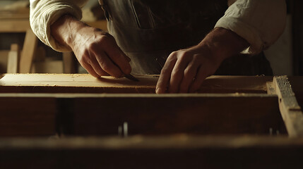 Carpenter Working on Wood with a Chisel