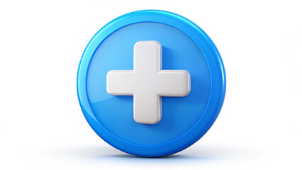 Obraz premium White Plus Icon on Blue Circle 3D Illustration for Medical or Add Function