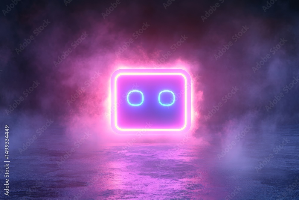 Poster neon futuristic ai chatbot icon with misty background for digital design projects