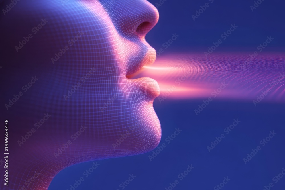 Aufkleber futuristic ai chatbot communication with digital voice wave in abstract conceptual design