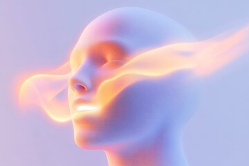 Futuristic ai chatbot icon with abstract human face and light effects