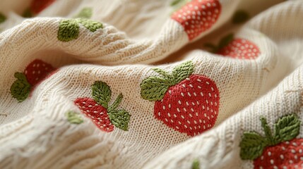 Knitted texture with small strawberries, great for whimsical fabric prints, children&rsquo;s accessories, and colorful knitwear patterns.