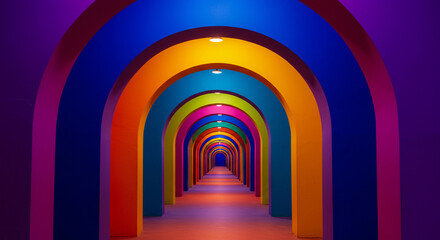 Fototapeta premium Abstract colorful arches creating a vibrant tunnel, surreal and artistic. 