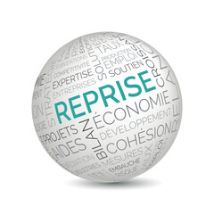 French economic recovery concept sphere with employment and development keywords