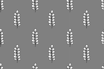 Beautiful natural seamless pattern of  plant in black and white on  gray background. Plant of  environment. Flat design. For wallpaper, textiles, packaging, background, website.