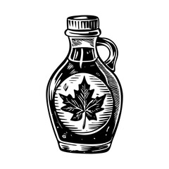 A vintage illustration showing maple syrup bottle