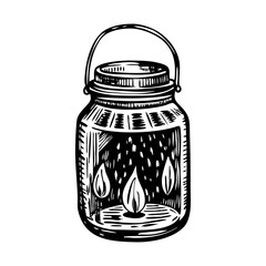 A vintage illustration depicting glass mason jar