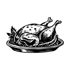 A vintage style illustration of roasted turkey