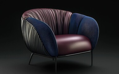 Modern upholstered armchair with sculpted, pleated design