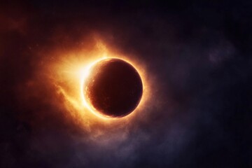 Obraz premium Cosmic eclipse with celestial glow and dark horizon for mystical design