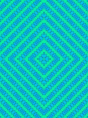 Geometric ornament, blue oval shapes on green background, vertical