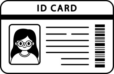 black and white illustration of a female student ID card
