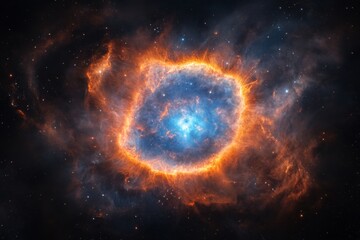 Obraz premium Vibrant celestial nebula with fiery orange and blue gas clouds in space exploration