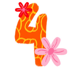 orange flower number four handwriting cute