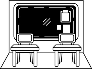 black and white isolate illustration of a classroom