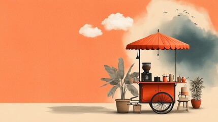 MSME Day promotional banner featuring a charming coffee cart with 'support local' message in warm, inviting colors, perfect for small business advocacy