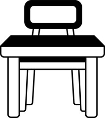 black and white illustration of a wooden desk with a chair