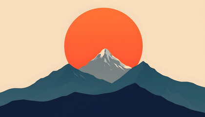 Minimalist mountain peaks, simple geometric forms, soft contrast