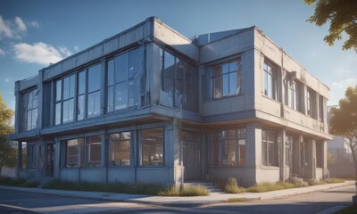 Fototapeta premium Blueprint photo effect on a building image, technical architectural design, photo effect, sketch, draft